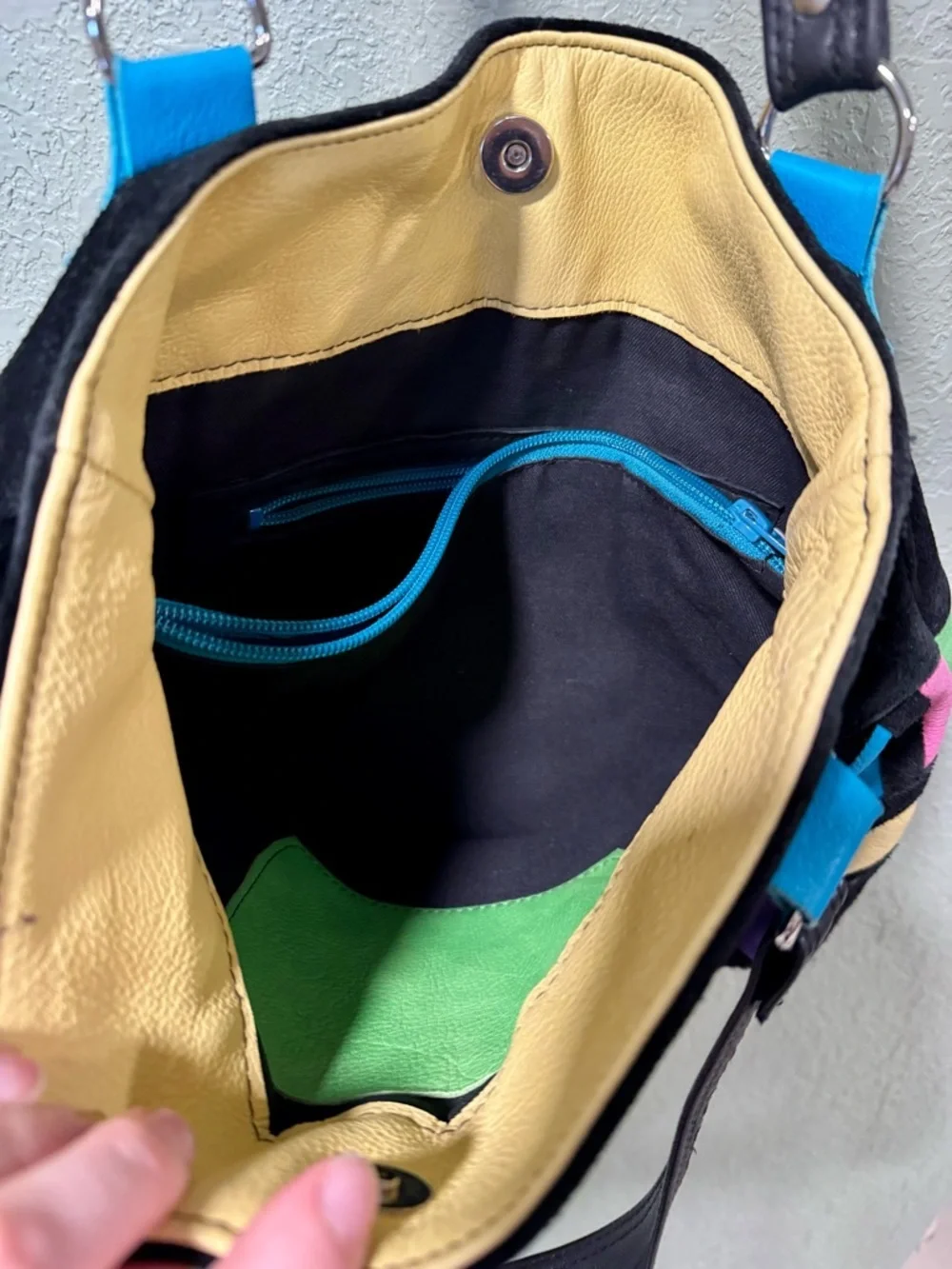 Colorblock Geometric Tote Bag in Black with Multicolor Panels